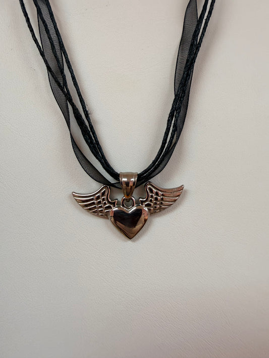 Black Ribbon Titanium Charm Necklaces