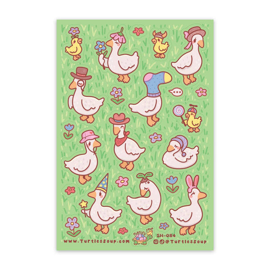 Ducks with Hats Floral Spring Animals Glitter Sticker Sheet