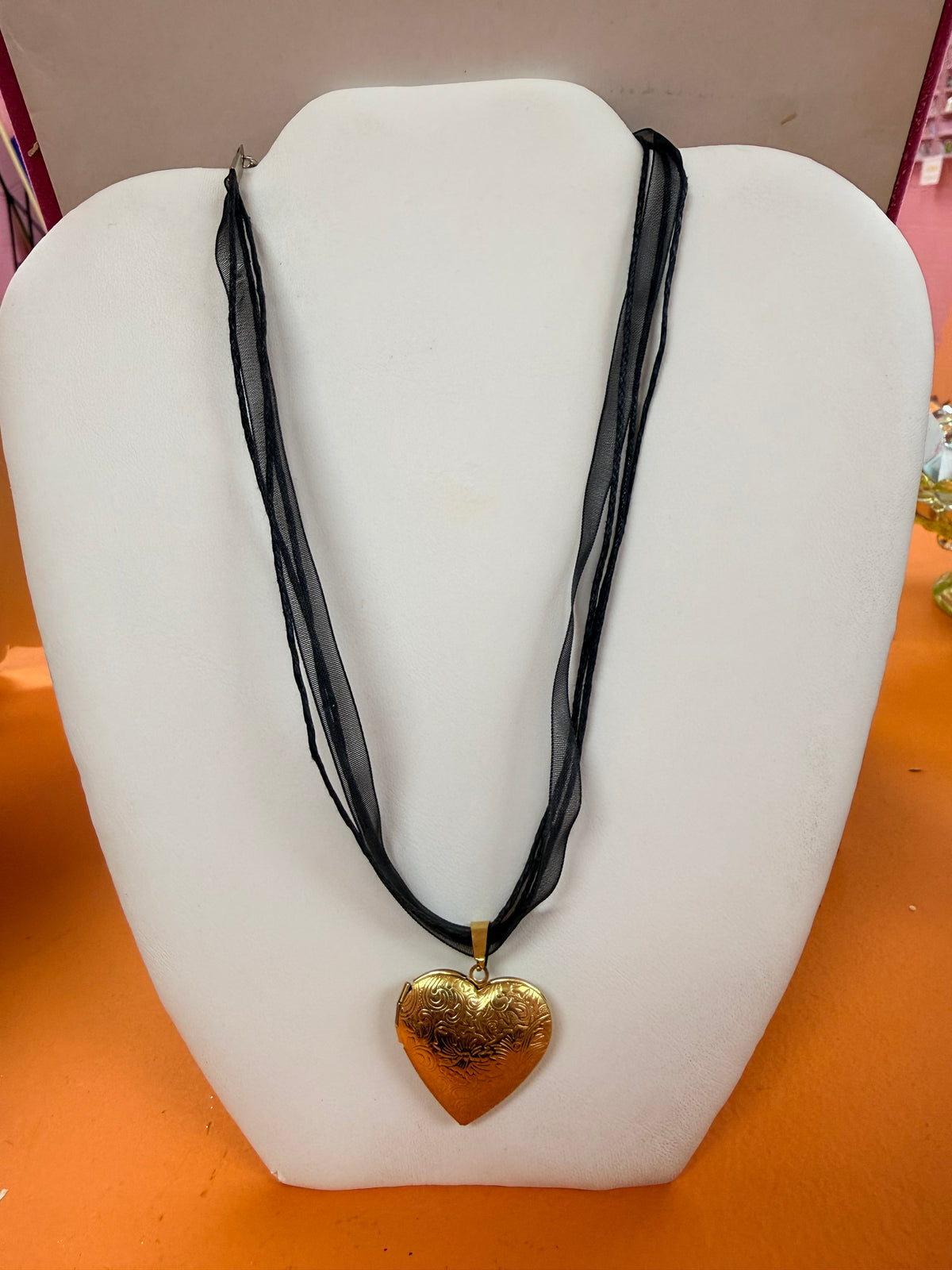 Black Ribbon Titanium Charm Necklaces
