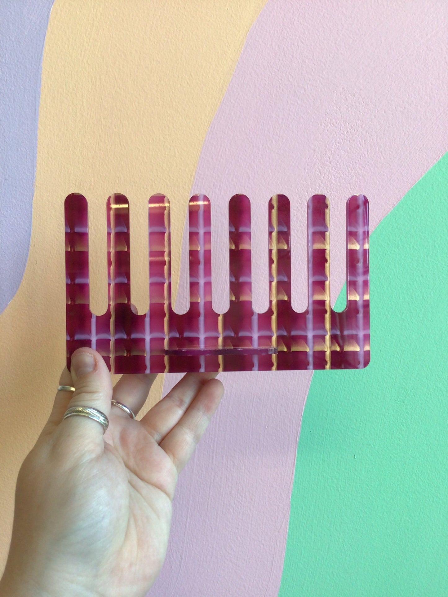 Purple Metallic Plaid Ring Display