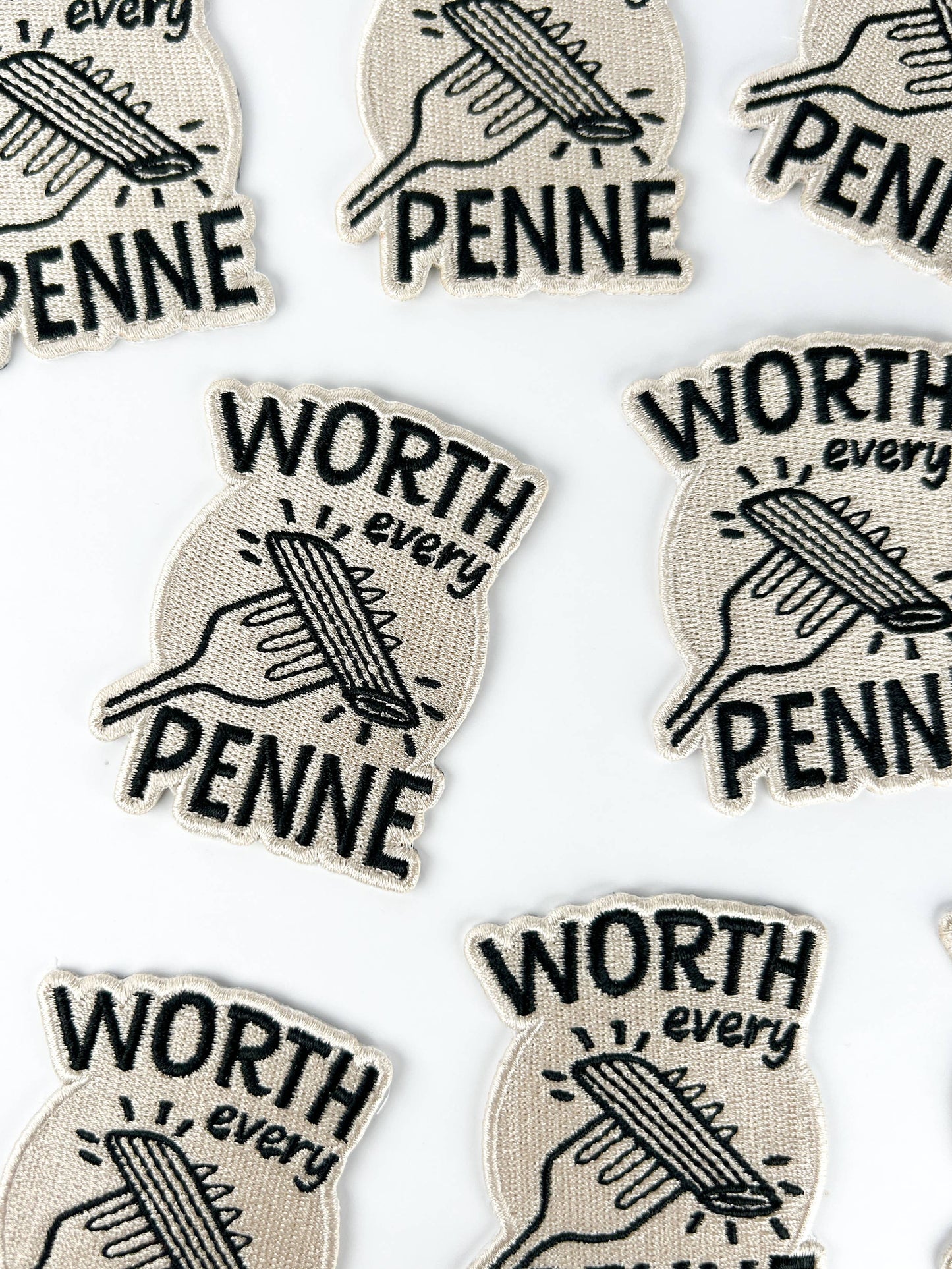 Worth Every Penne Embroidered Patch Funny Pasta Iron On Hats