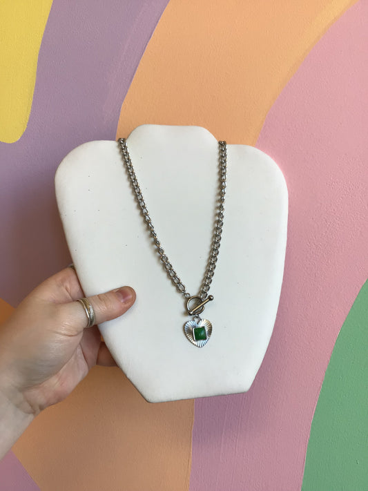 Titanium Jade Heart Toggle Necklace