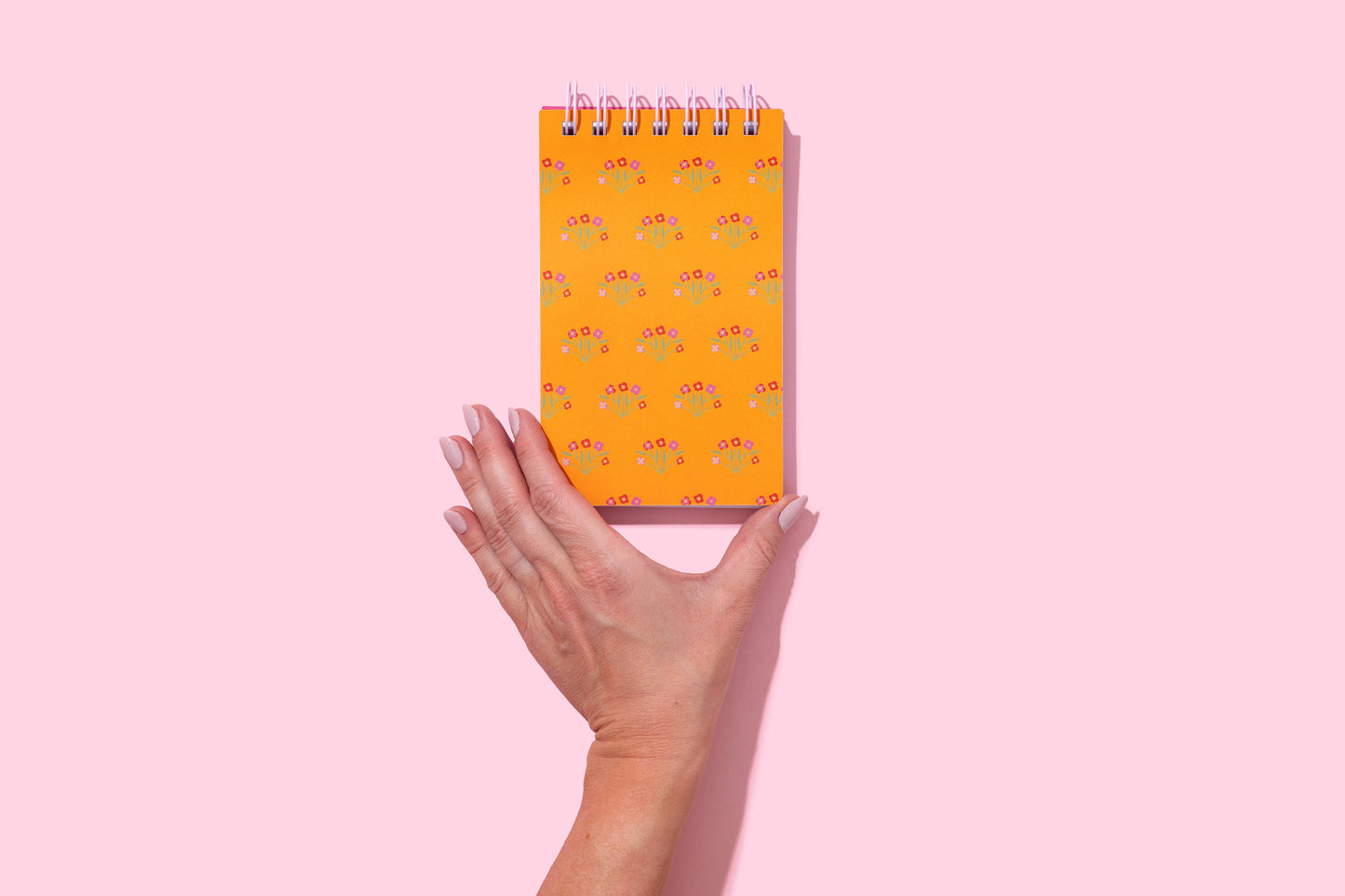 Small Spiral Top Notebook - Orange w/ Flowers