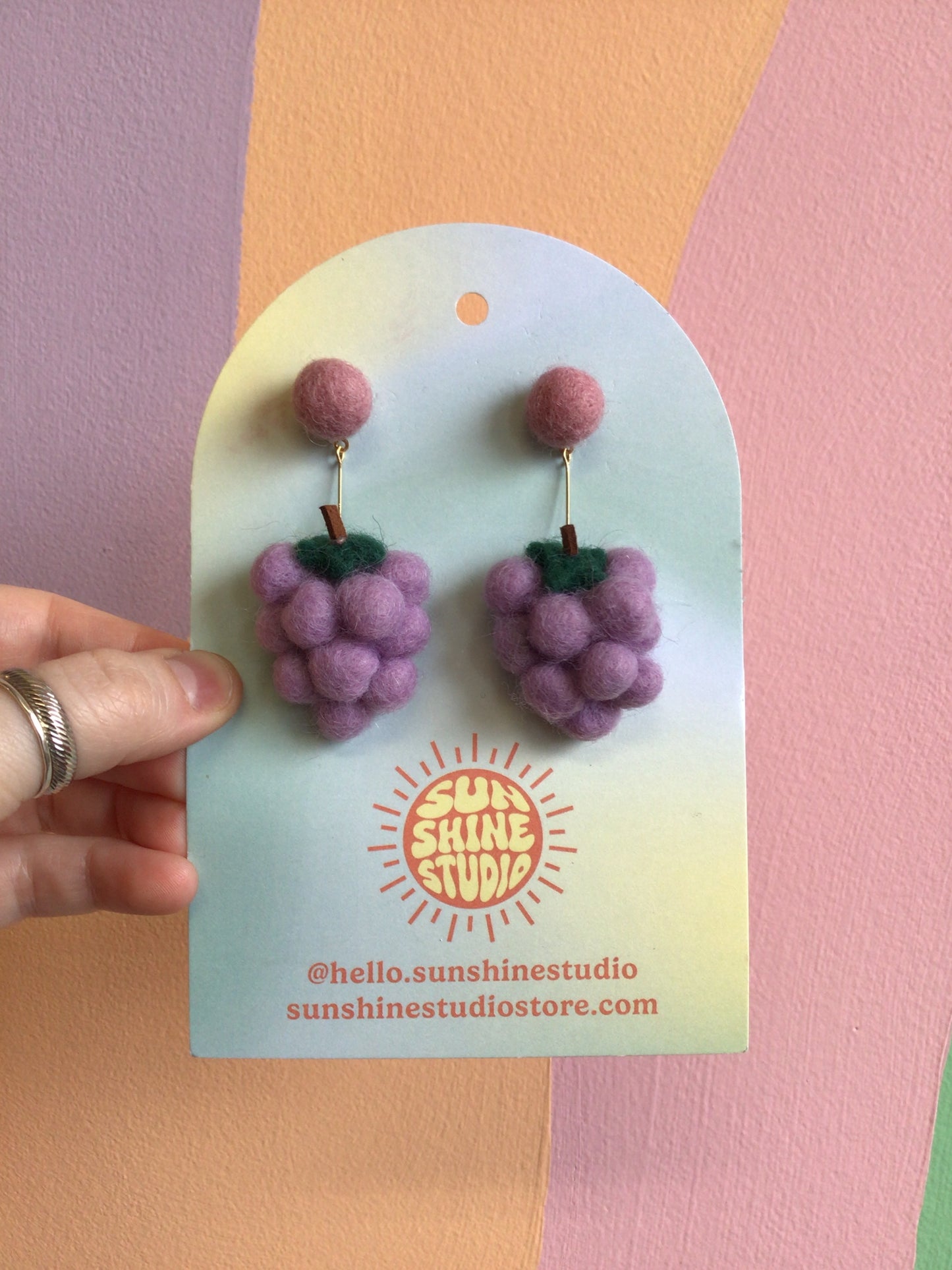 Felted Grape Dangle Statement Earrings