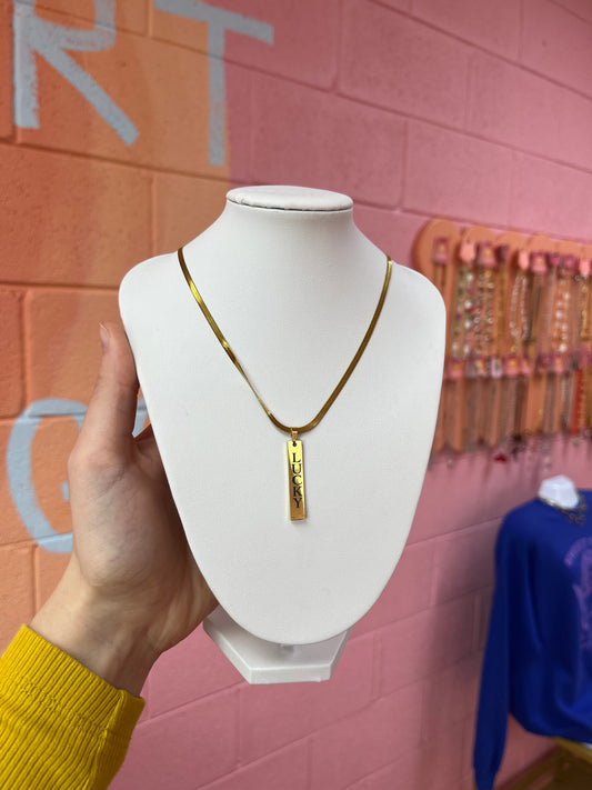 "Lucky" Engraved Stainless Steel Statement Necklace