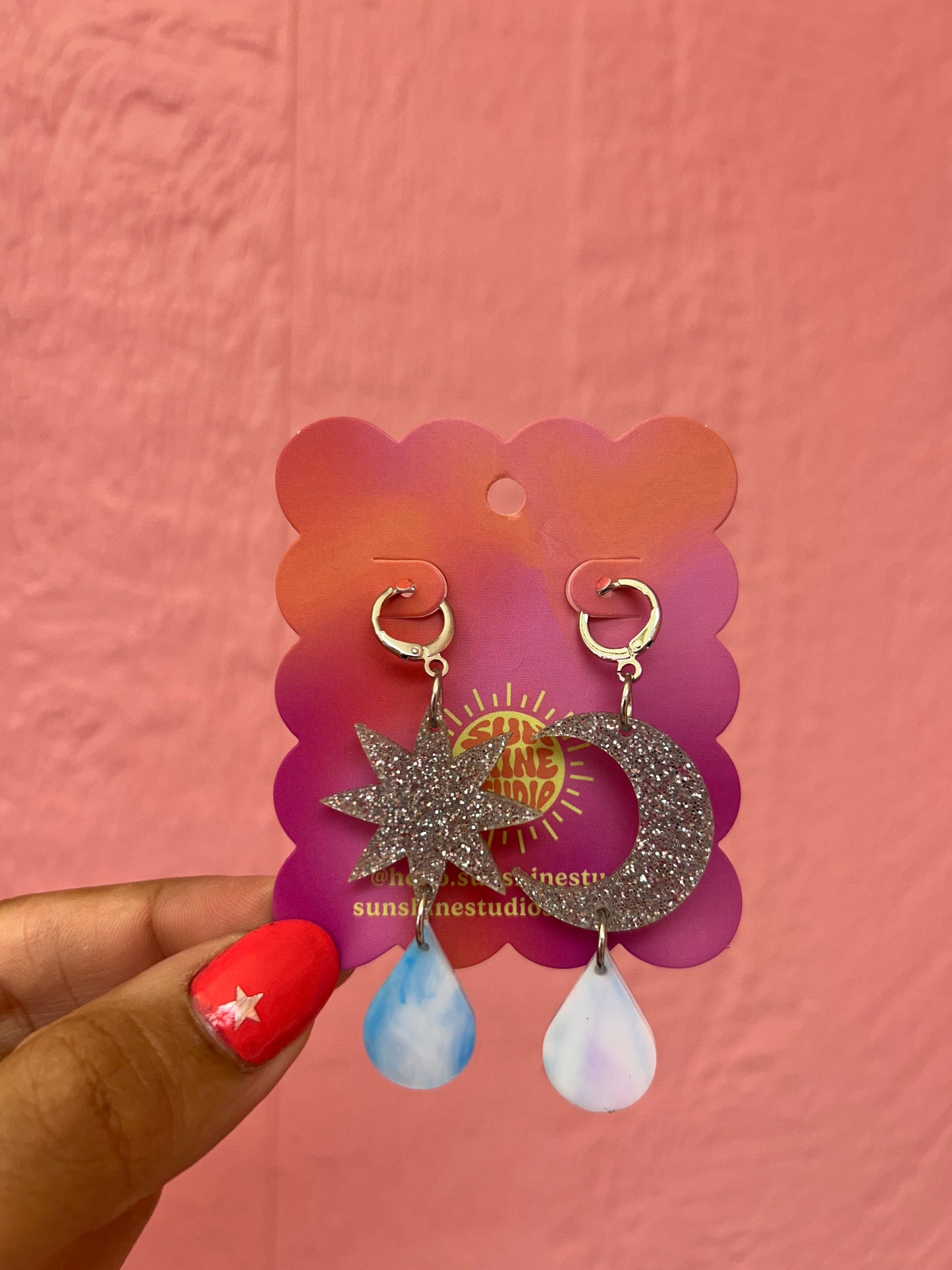 Moon and Star with Droplet Earrings