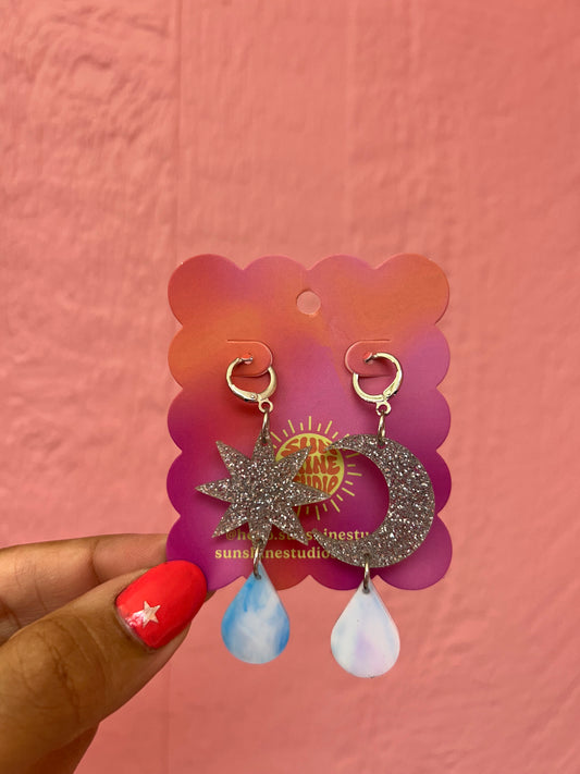 Moon and Star with Droplet Earrings