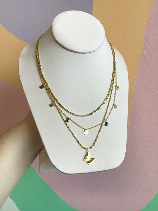 Butterfly Triple Layer Titanium Necklace