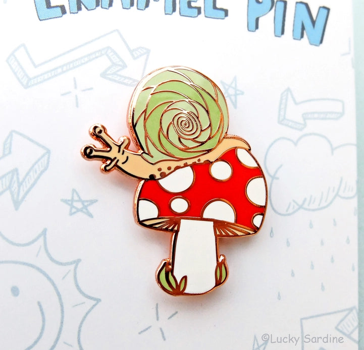 Cutesy Woodsy Snail on Mushroom Enamel Pin