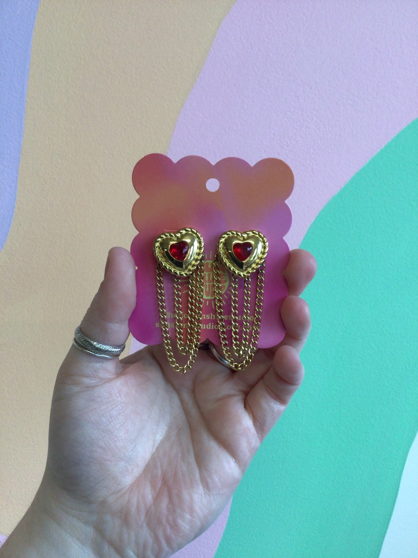 Ruby Red Corded Titanium Heart Earrings