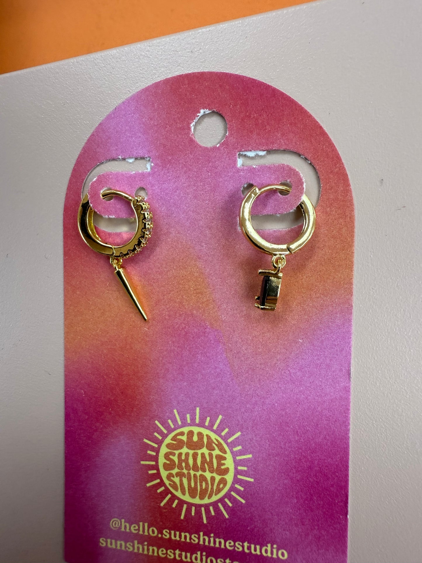 Dagger & Black Gem Mismatched Hoops