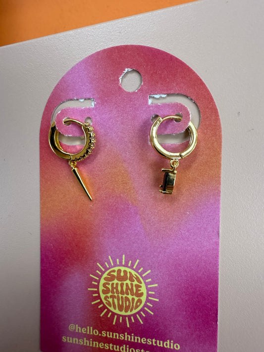 Dagger & Black Gem Mismatched Hoops
