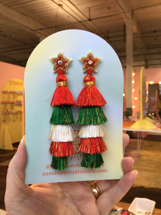 Red/Green Tassel earrings