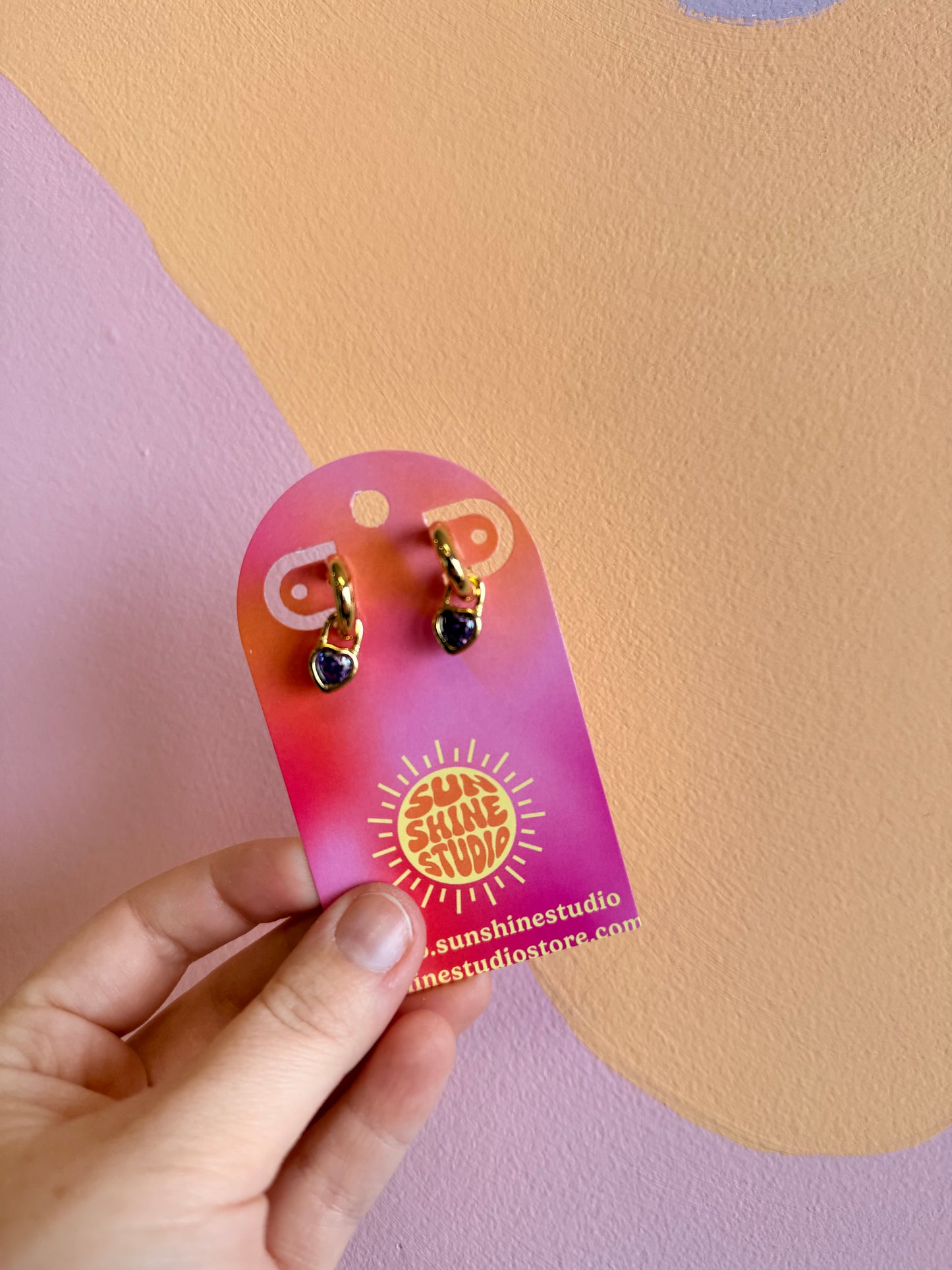 Dangle Colored Gem Heart Hoops