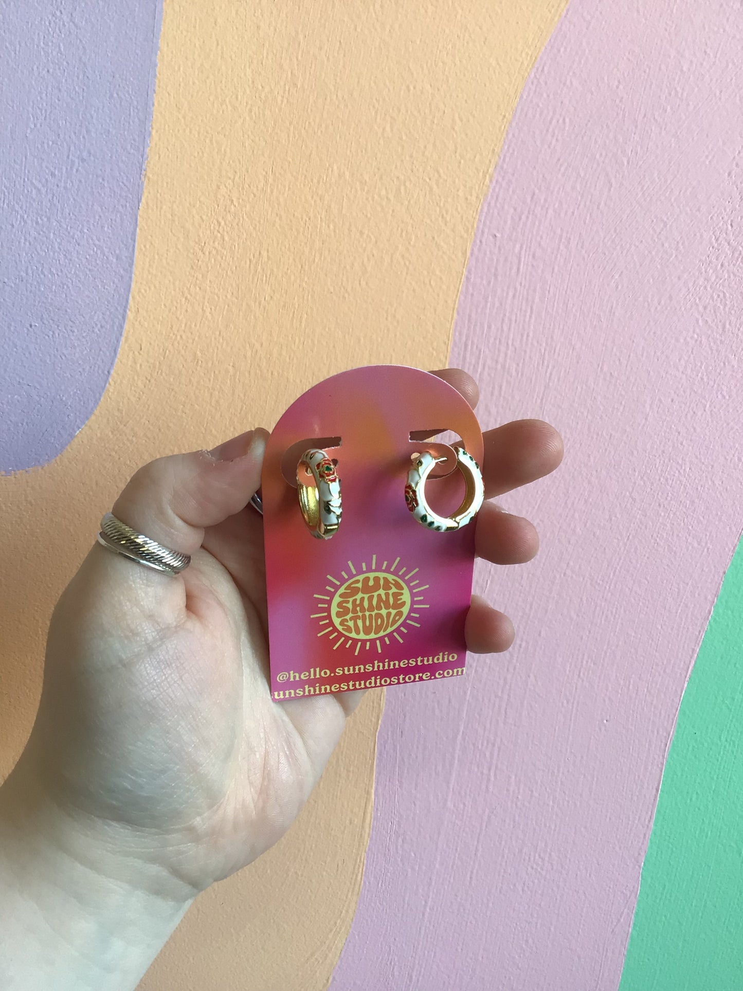 White Enameled Flower Hoops