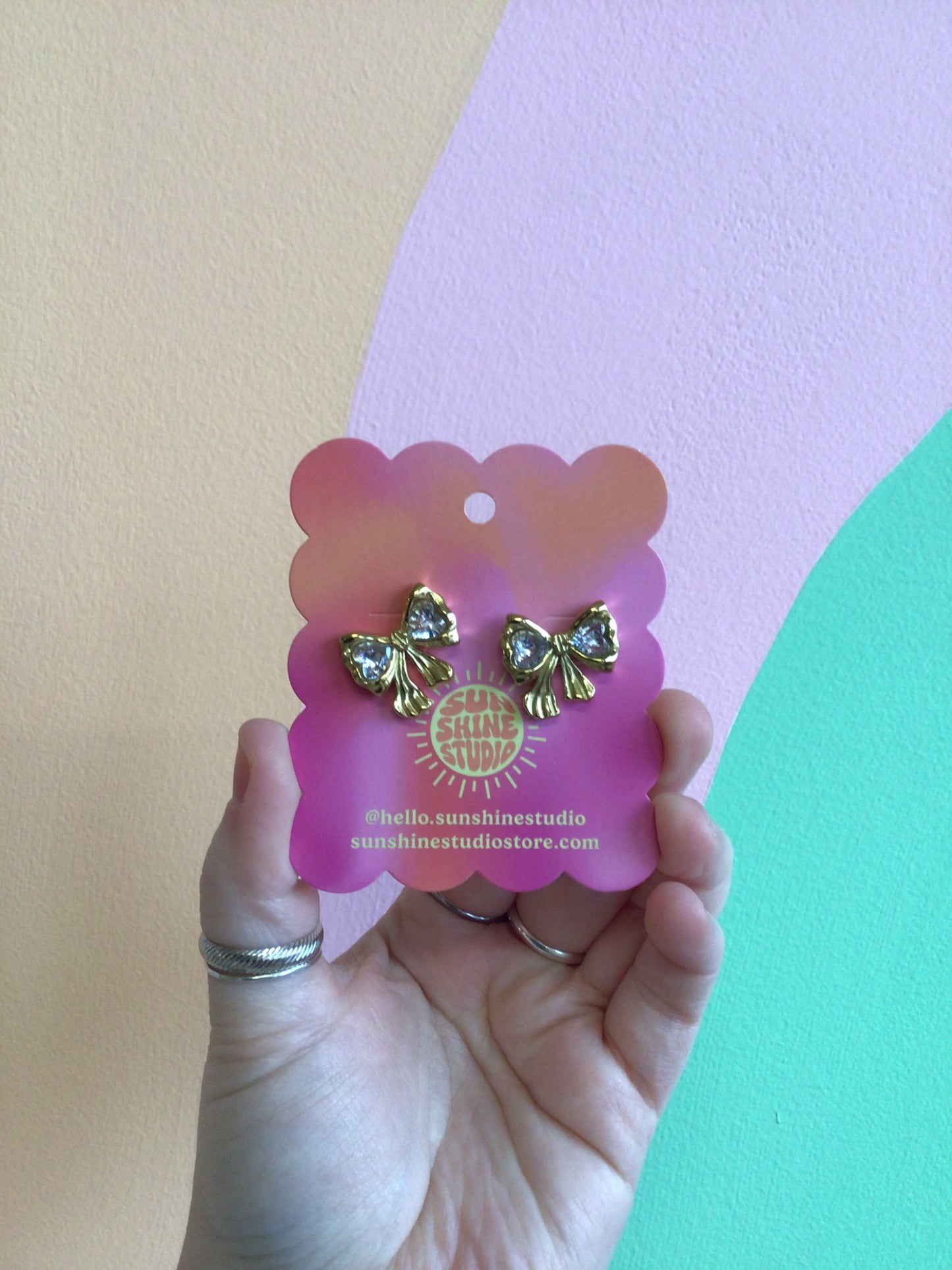 Heart Gem Titanium Bow Studs