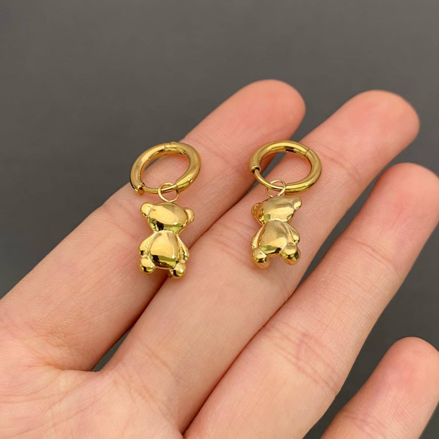 Mini Bear 18K Gold Plated S.Steel Huggie Earrings - FGS
