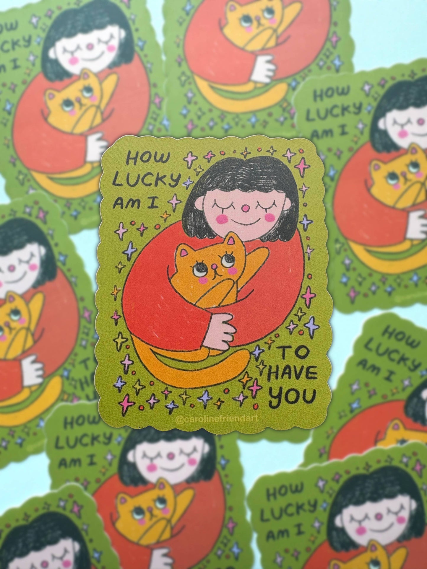 How Lucky Am I Sticker | Vinyl Waterproof Cat Art