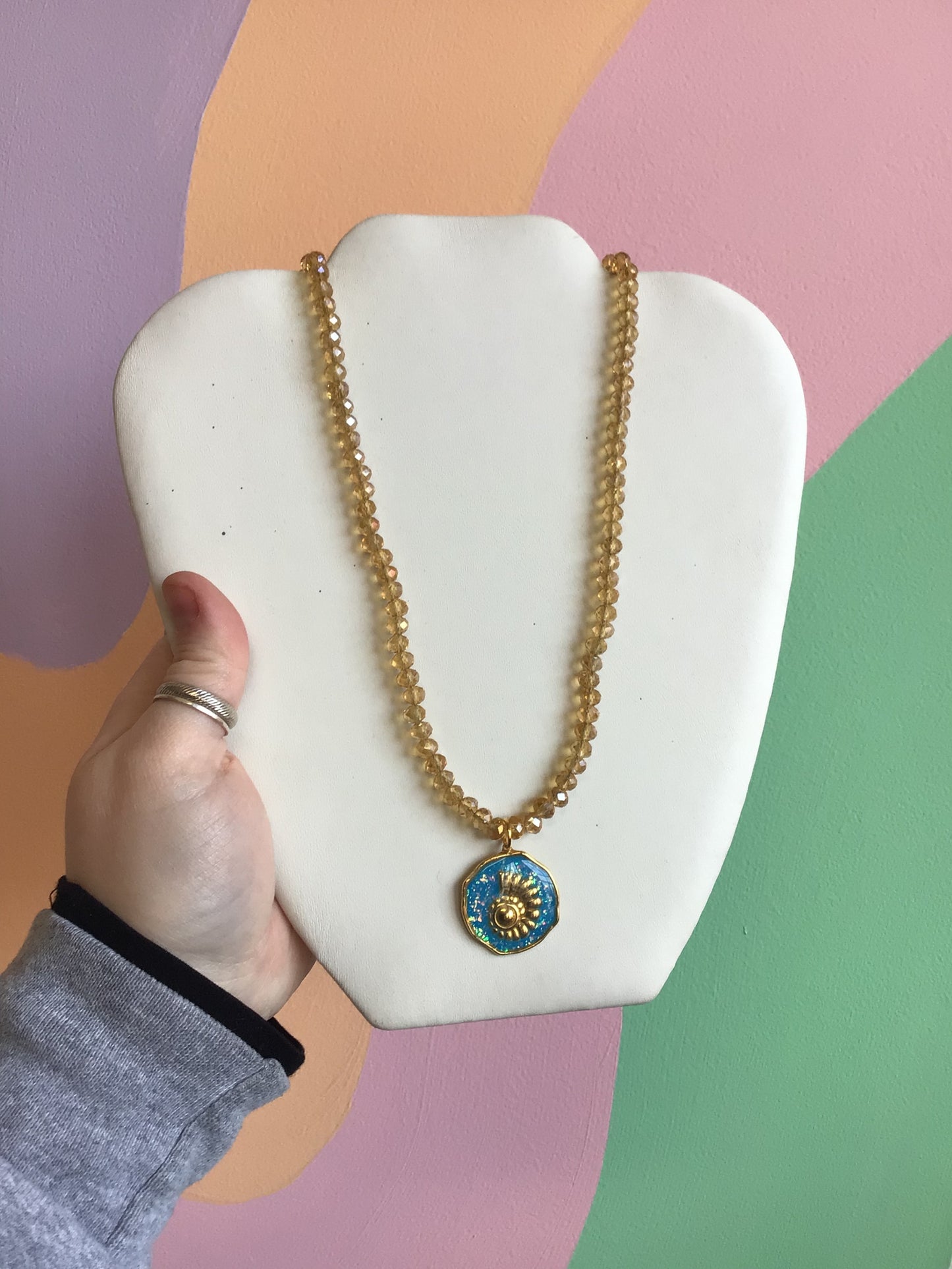 Single Color Glass Beaded Charm Necklace