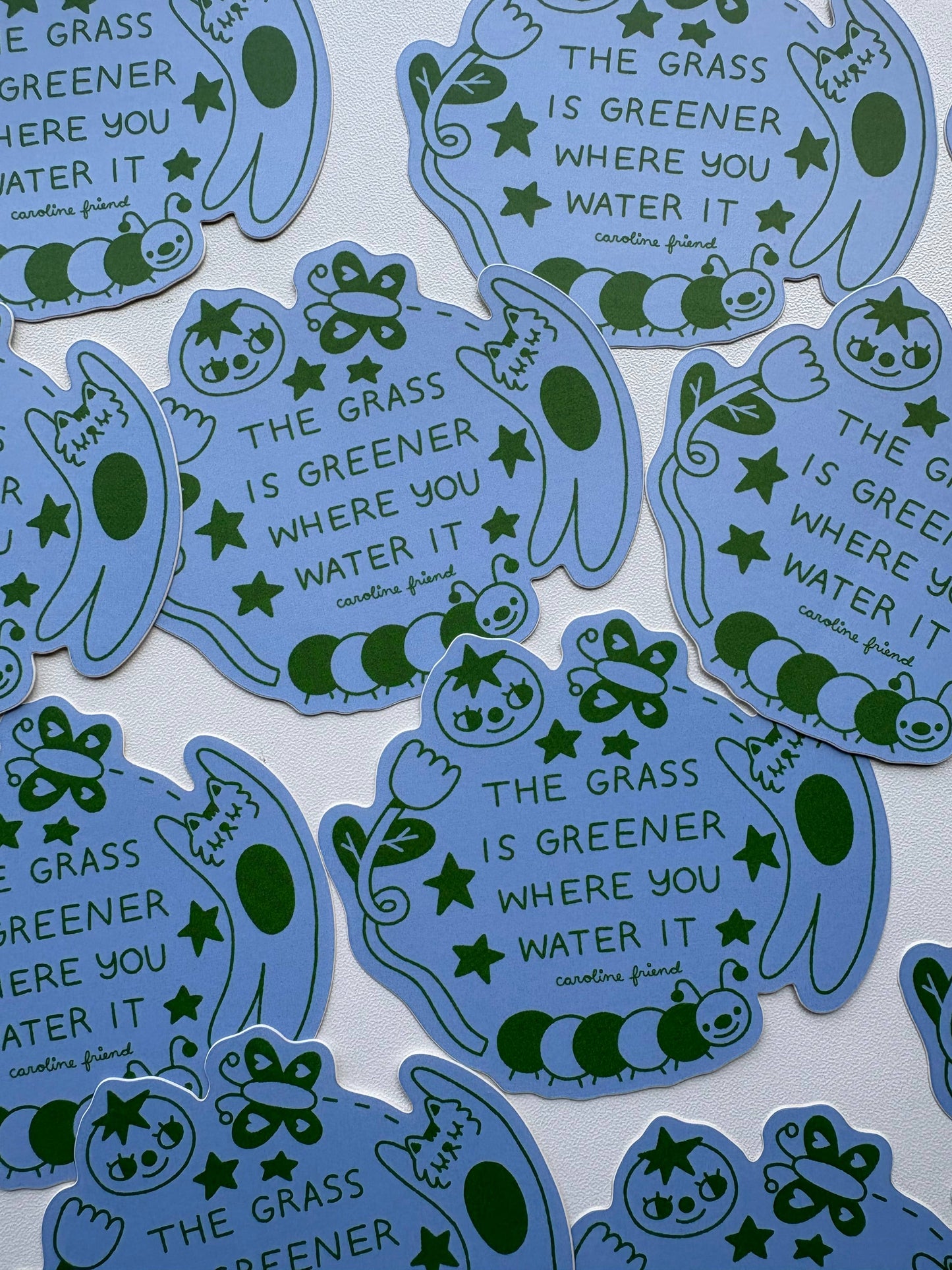 Grass is Greener Sticker | Waterproof Vinyl Cat Doodle