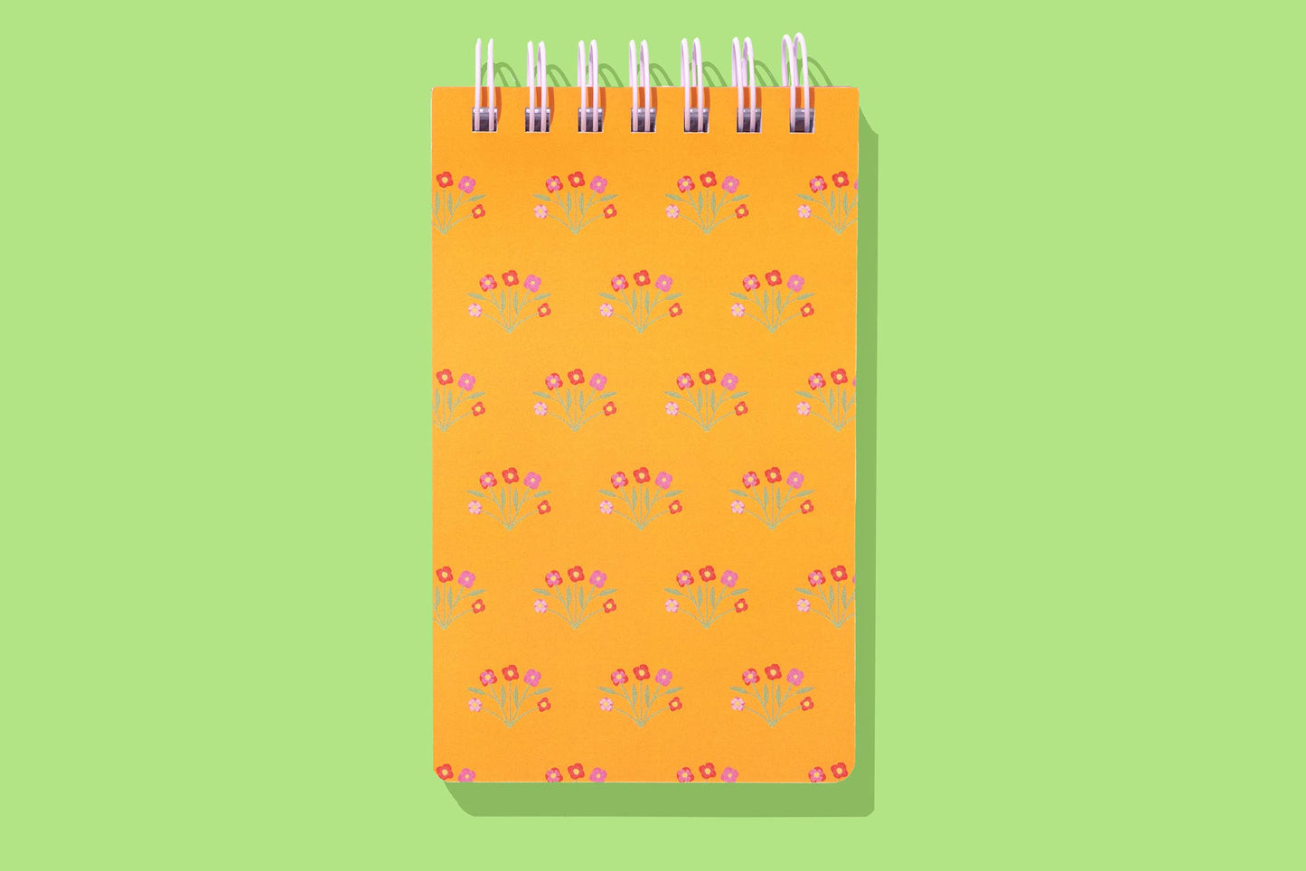 Small Spiral Top Notebook - Orange w/ Flowers