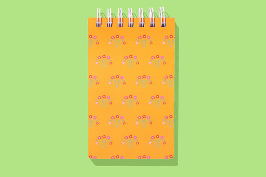 Small Spiral Top Notebook - Orange w/ Flowers