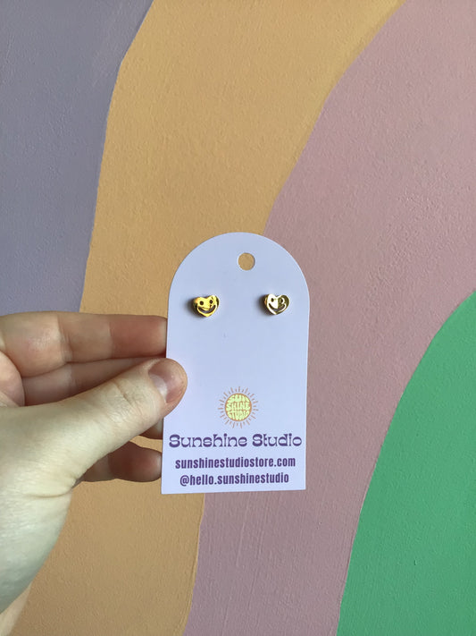 Tiny Smiley Heart Studs