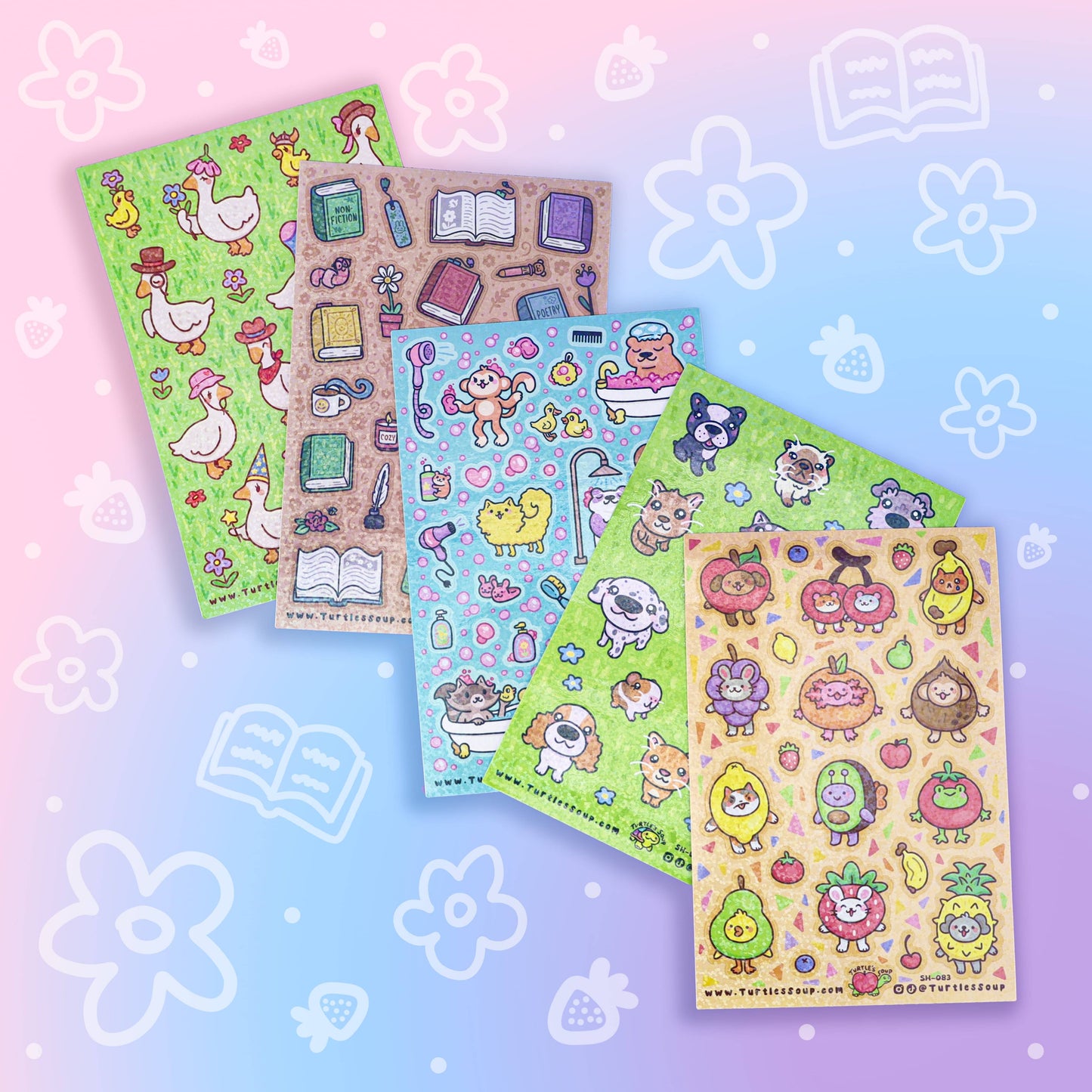 Ducks with Hats Floral Spring Animals Glitter Sticker Sheet