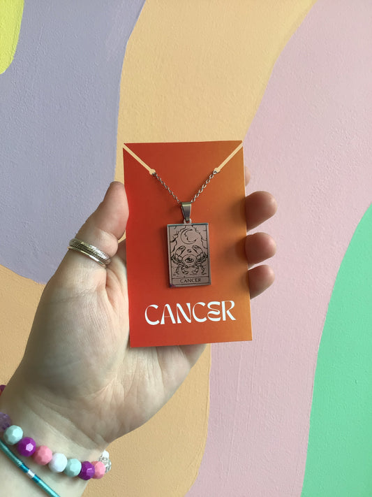Silver engraved zodiac sign necklace
