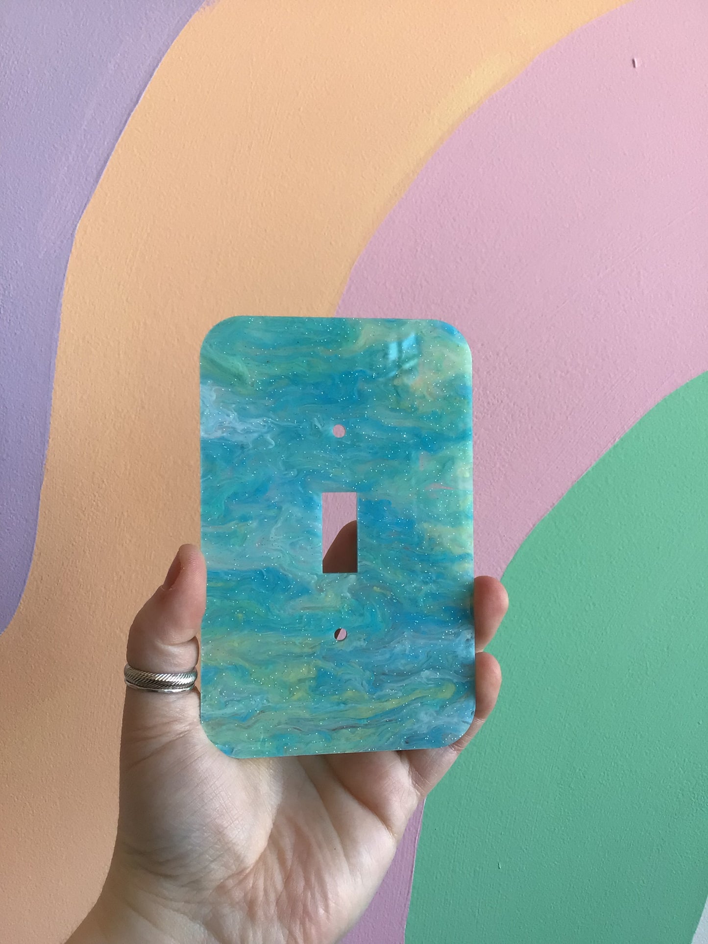 Cloud Blue Marble Glitter Outlet Covers