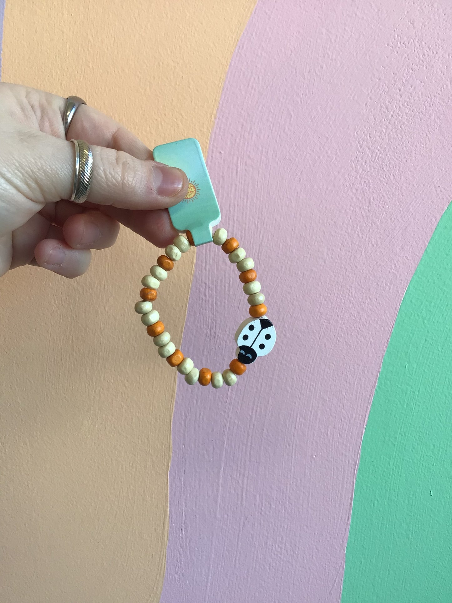 Wooden Ladybug Beaded Bracelet