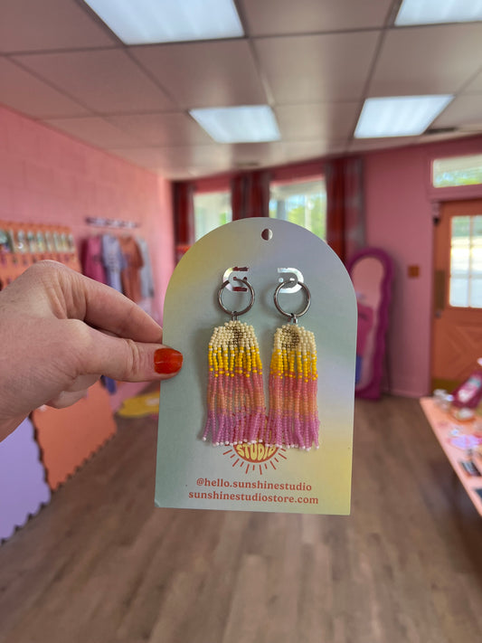 Beaded Moon Colorful Earrings (Titanium Tops)