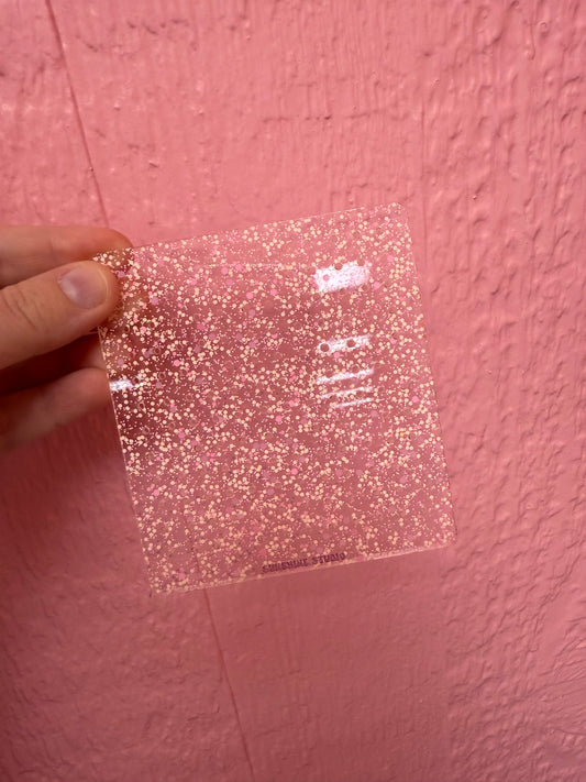 Shimmer clear and pink travel earring holder