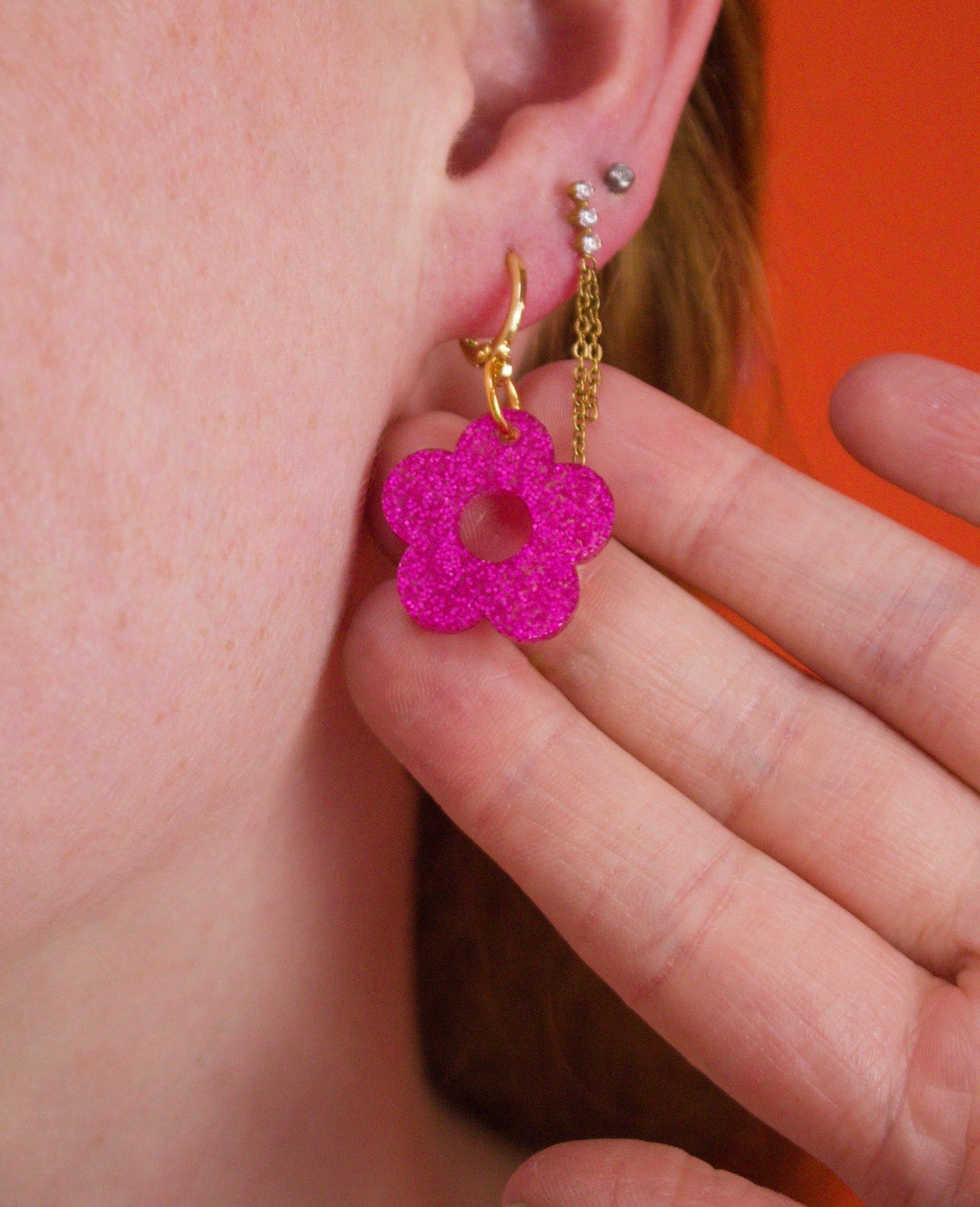Pink Diva Sparkle Flower Charm Earrings