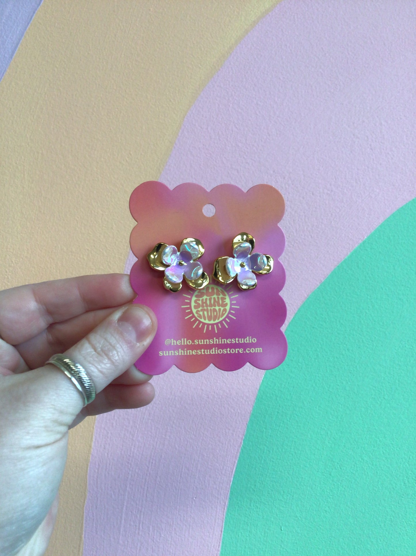 Pearlescent Dogwood Blossom Titanium Earrings