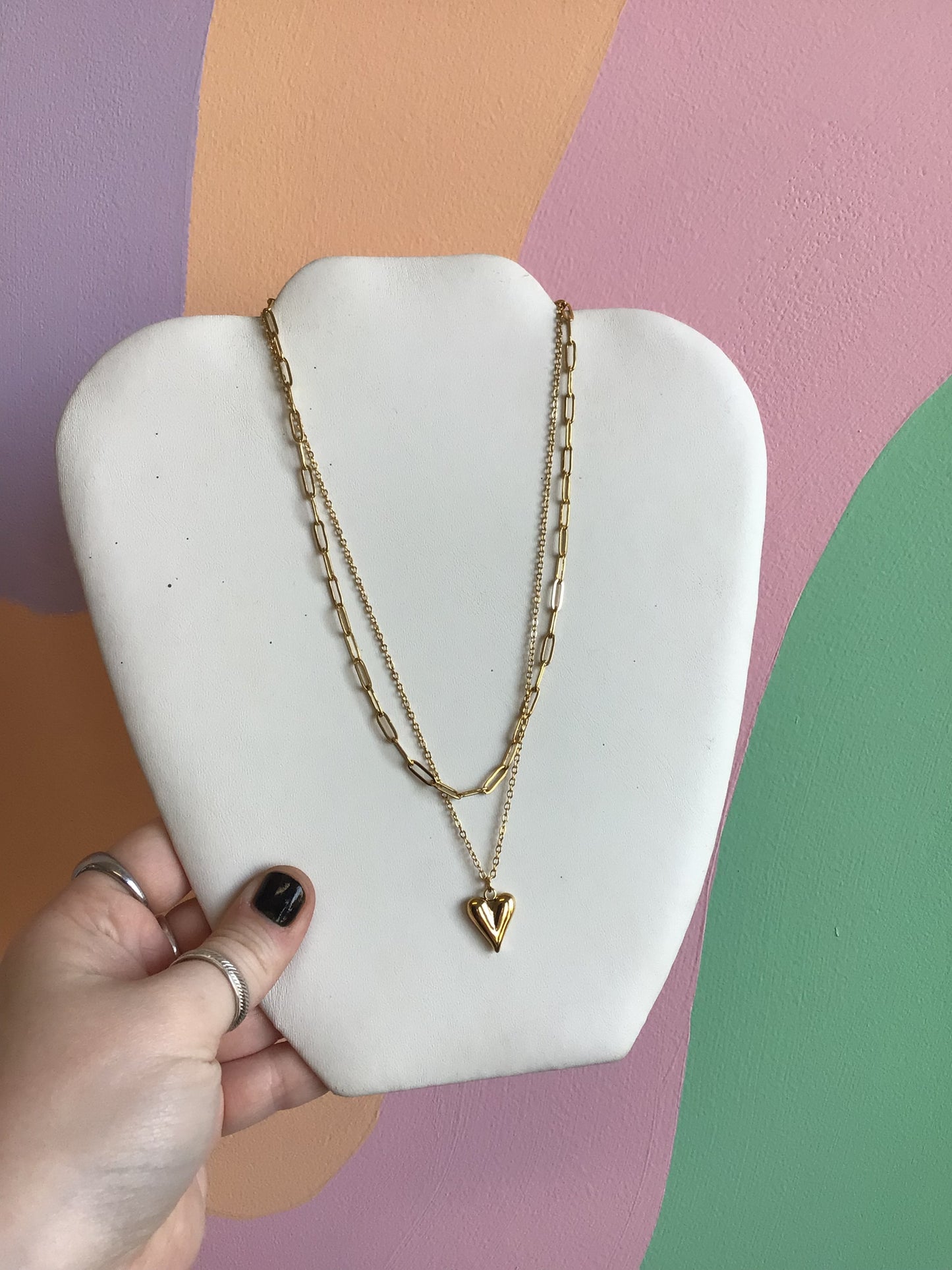 Paperclip and Puffy Heart Titanium Necklace