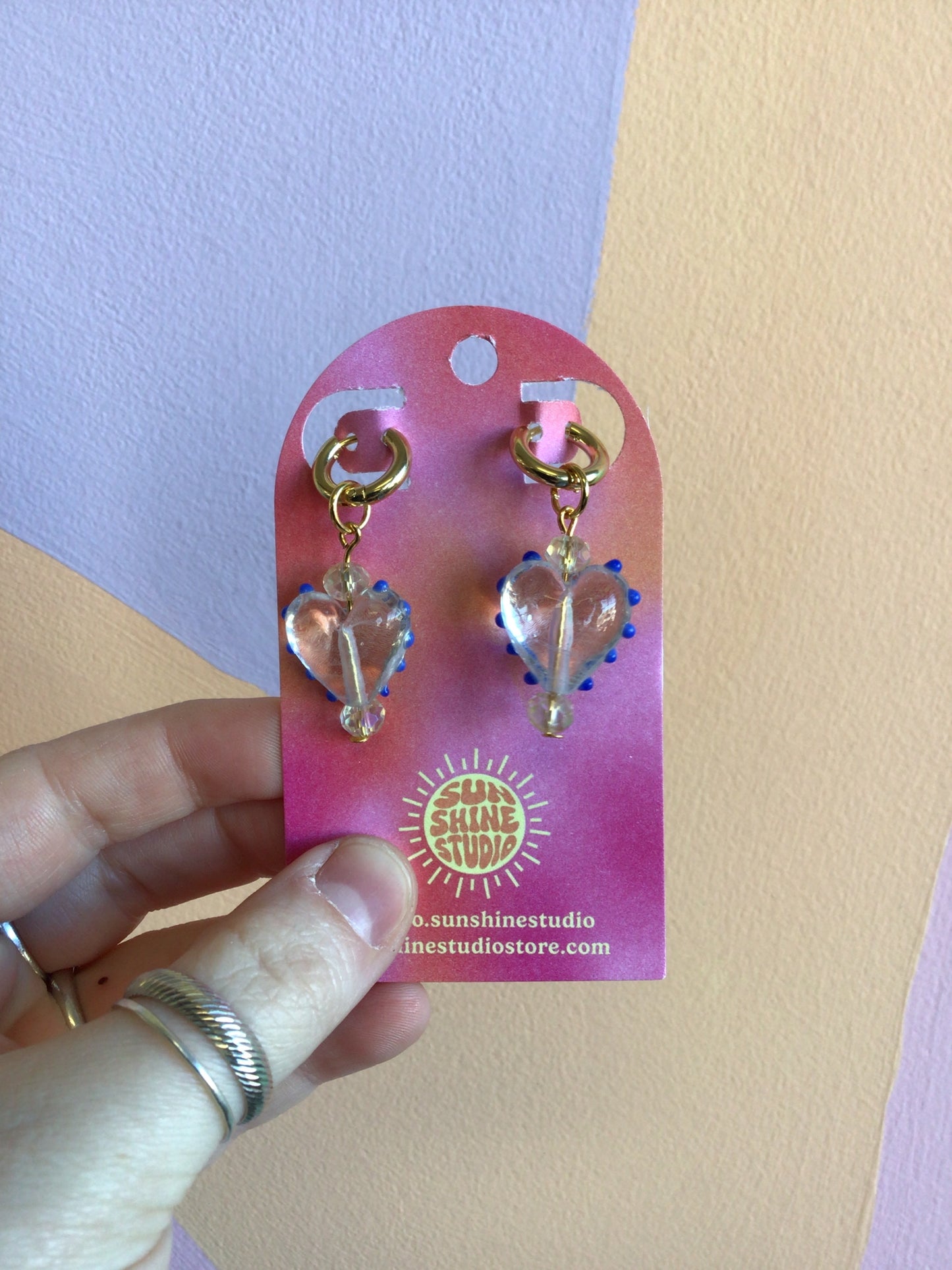 Chunky Glass Heart Charm Earrings