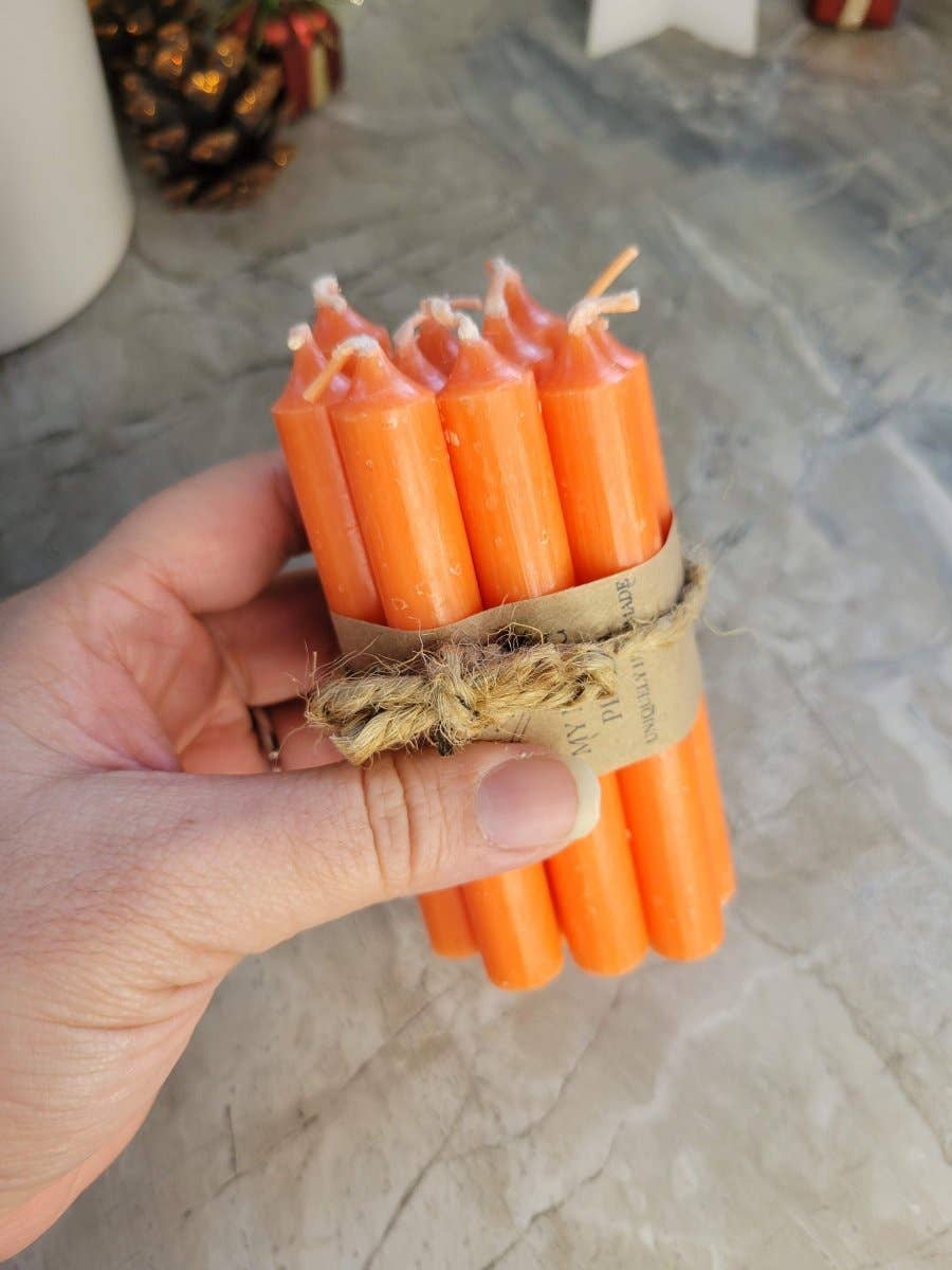 Set of 10 mini Candles 4" chime unscented Home Decor: Brown