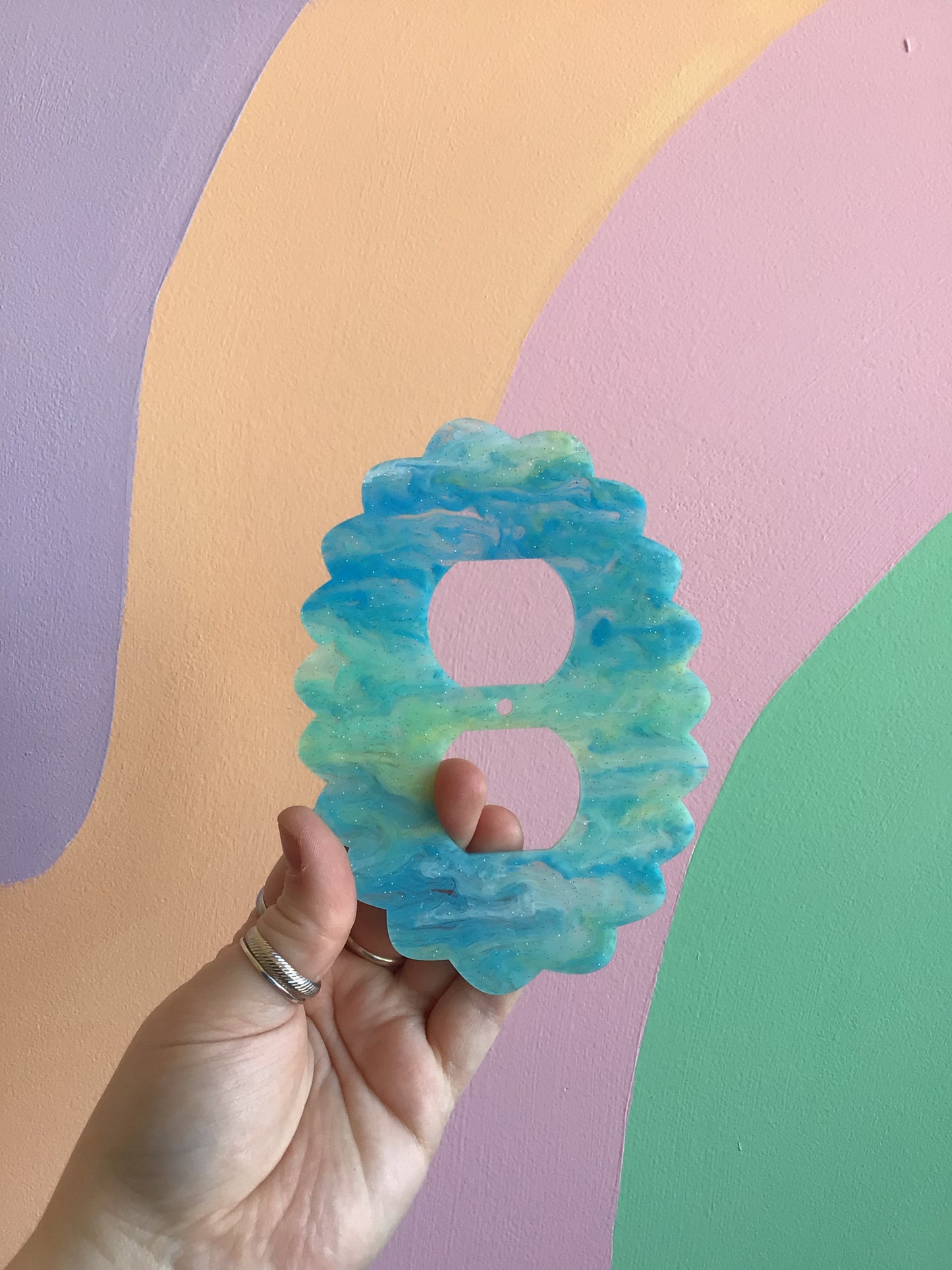 Cloud Blue Marble Glitter Outlet Covers
