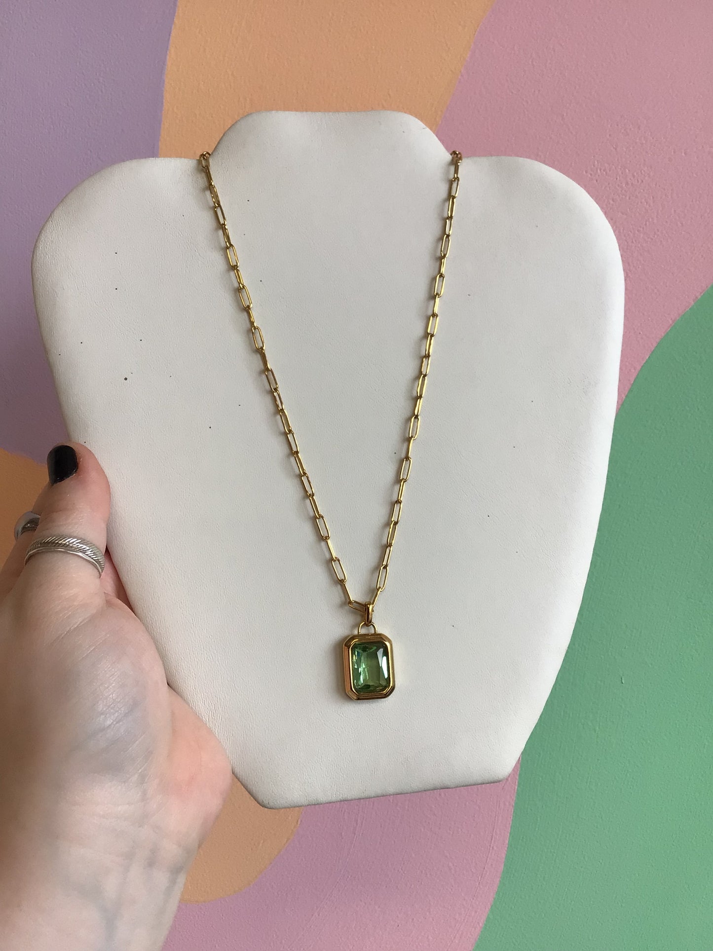 Emerald Cut Gem Charm Necklace