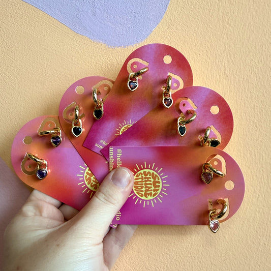 Dangle Colored Gem Heart Hoops