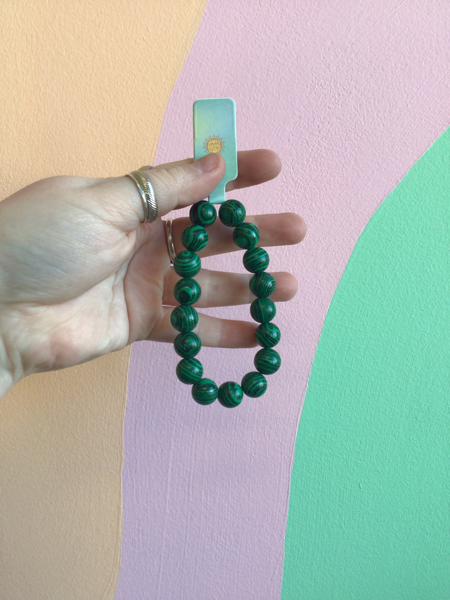 Faux Wooden Emerald Bead Bracelet