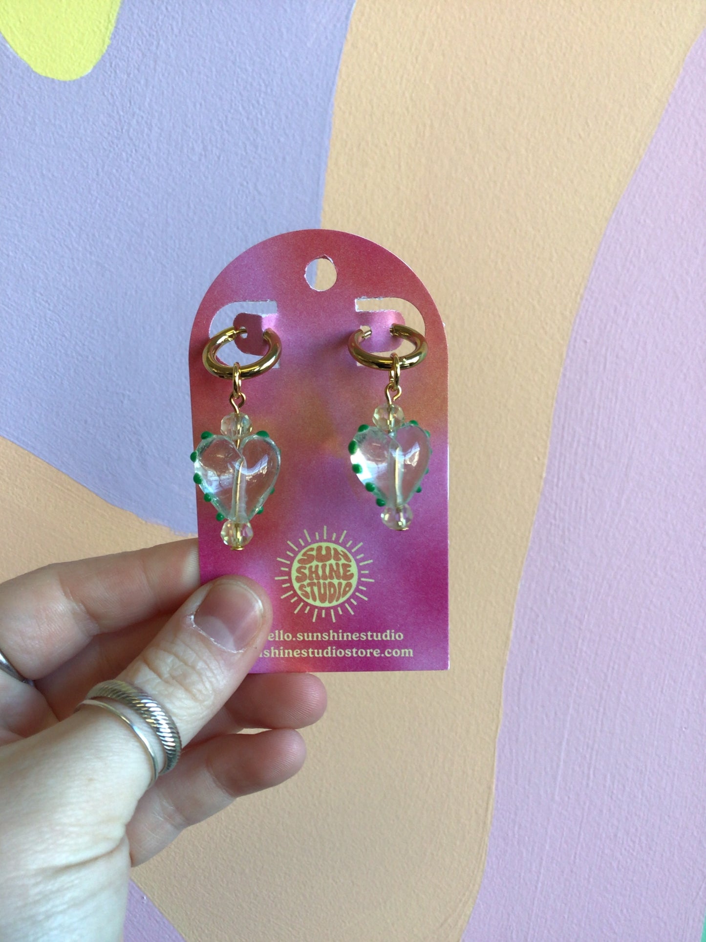 Chunky Glass Heart Charm Earrings