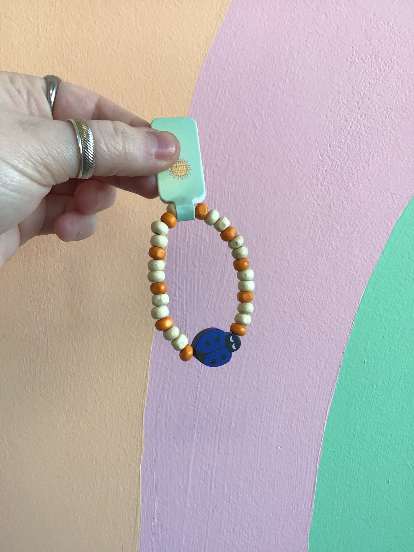 Wooden Ladybug Beaded Bracelet