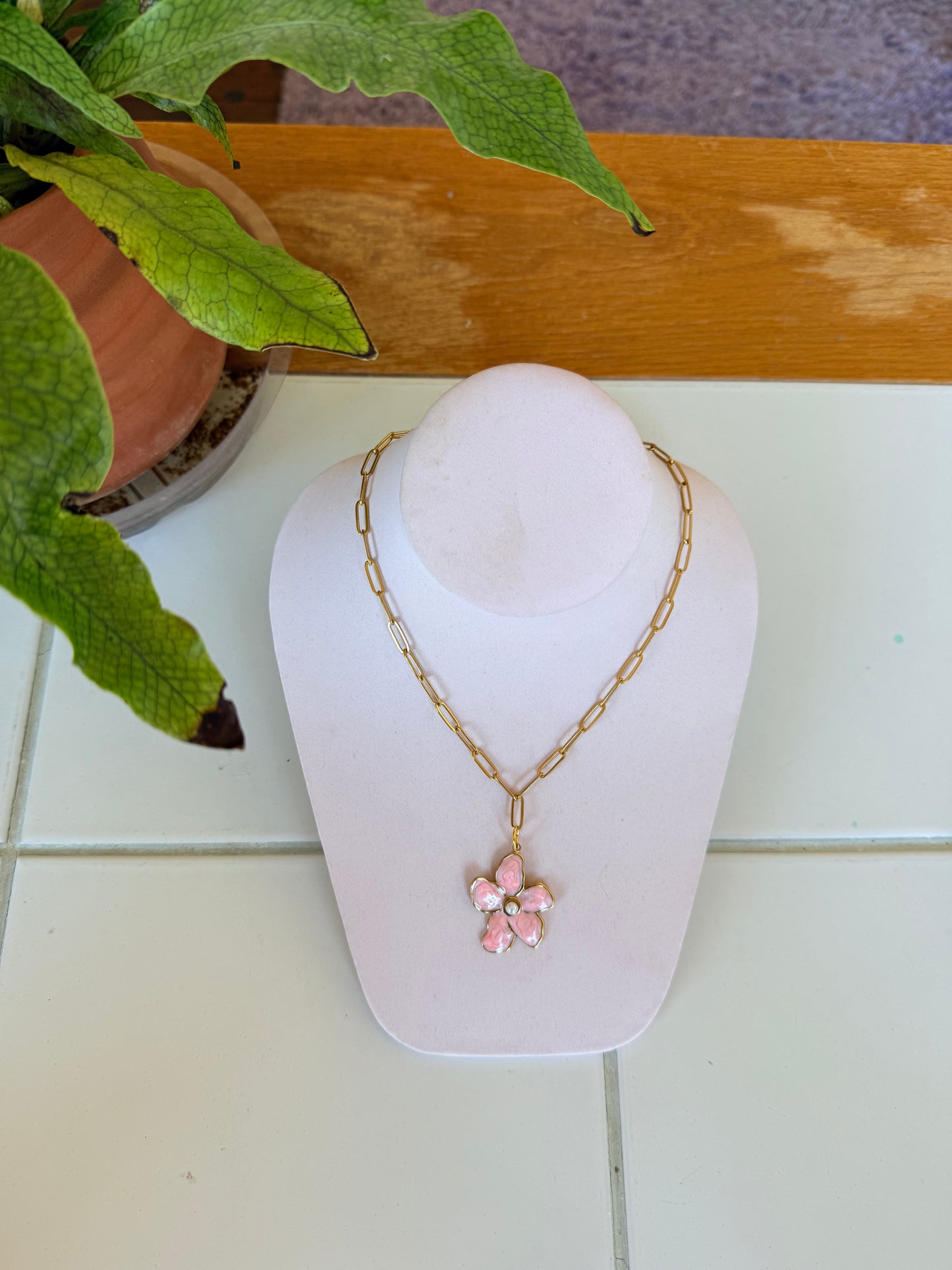 Pearl Centered Flower Charm Necklace