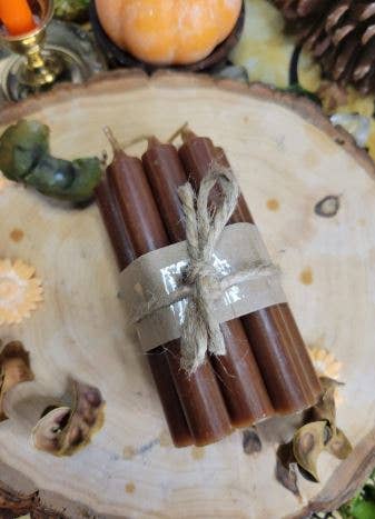 Set of 10 mini Candles 4" chime unscented Home Decor: Brown