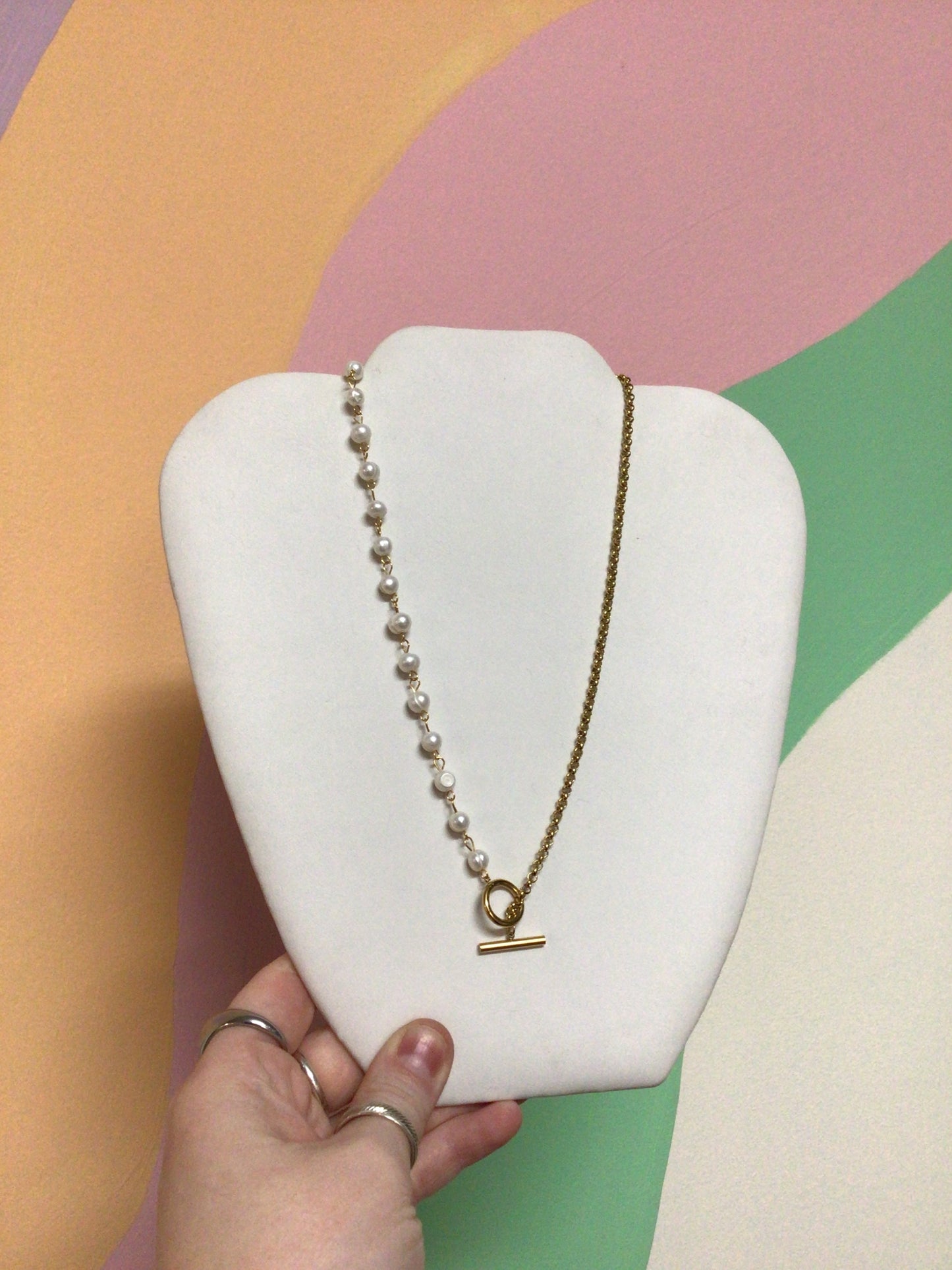Pretty Pearls Front Clasp Titanium Necklace