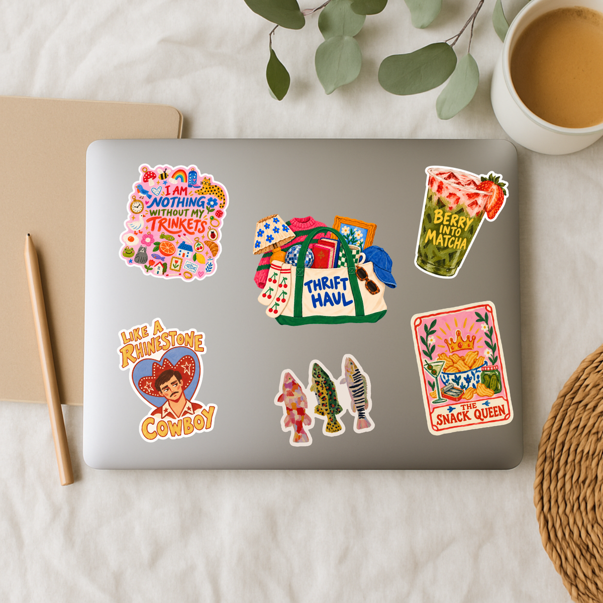 Painted Fish Trio Sticker, Colorful Folk Art Trout Decal