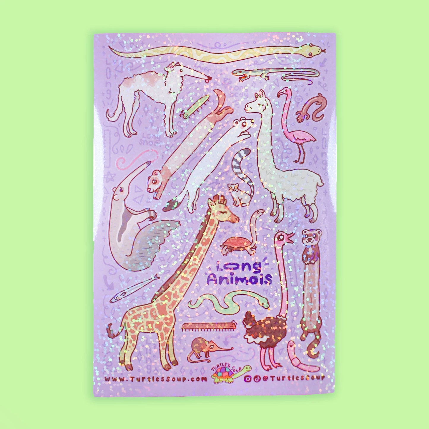 Long Animals Funny Exaggerated Size Glitter Sticker Sheet