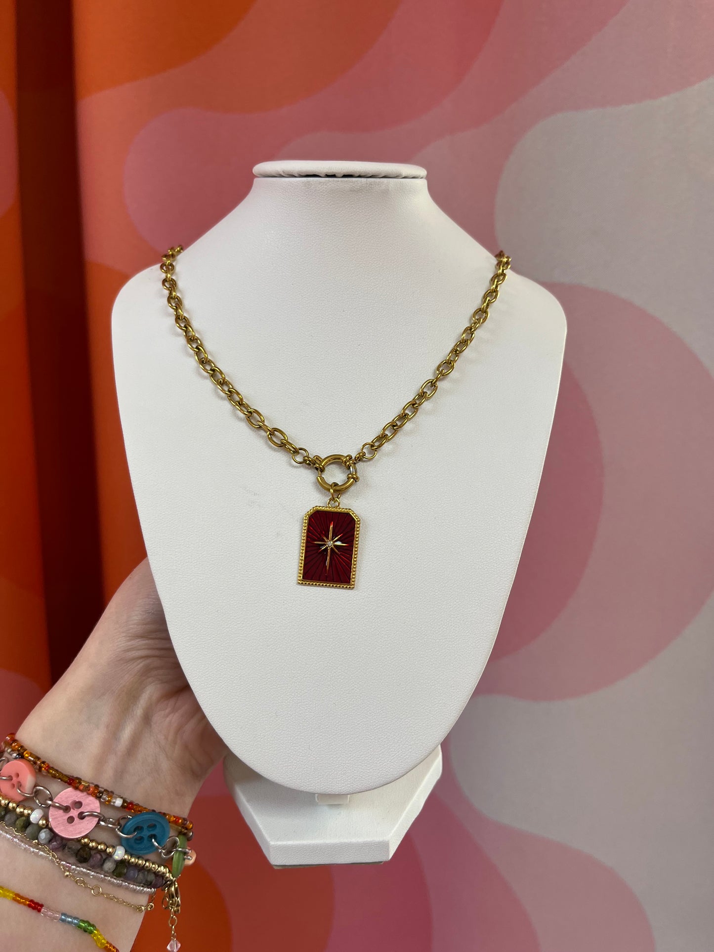 Red North Star Titanium Necklace